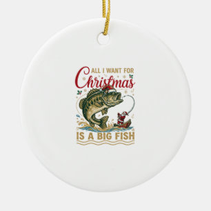 Weihnachten Großer Fisch Barsch Santa Boot Angeln Keramik Ornament