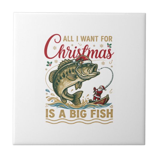 Weihnachten Großer Fisch Barsch Weihnachtsmann Boo Fliese (Vorderseite)