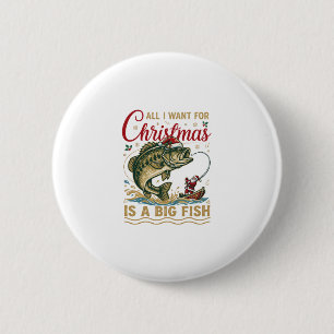 Weihnachten Großer Fisch Bass Santa Boot Angeln Button