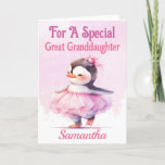 Weihnachten Großtochter Penguin Ballerina<br><div class="desc">Eine niedliche Weihnachtskarte für eine ganz besondere Großtochter. Design eines Pinguins, gekleidet als Ballerina in einem rosa Tutu mit einem blassrosa und weißem Schneehintergrund. Alle Texte können bei Bedarf geändert werden. Angepasst durch Änderung des Titels und wer für dann personalisieren mit einem Namen und Insider-Nachricht. Auch gut für eine Tochter,...</div>