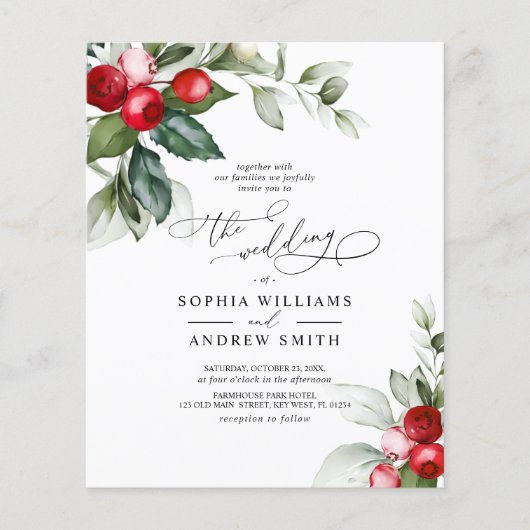Weihnachten Grün & Berry Hochzeit Einladung (Vorderseite)