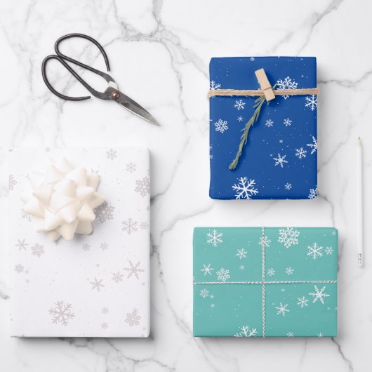 Weihnachten Grün Blau Weiße Schneeflocke Geschenkpapier Set (Vorderseite)