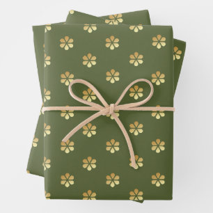 Weihnachten Grün & Gold Daisy Geschenkpapier Set