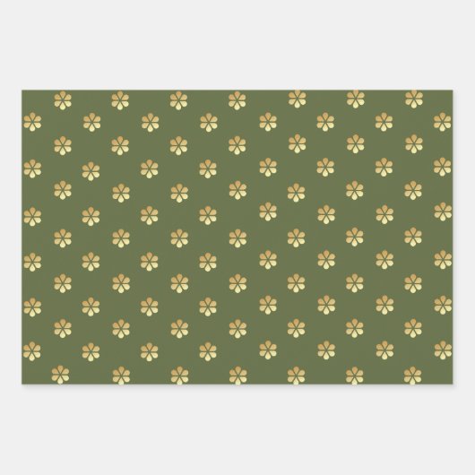 Weihnachten Grün & Gold Daisy Geschenkpapier Set (Vorderseite)