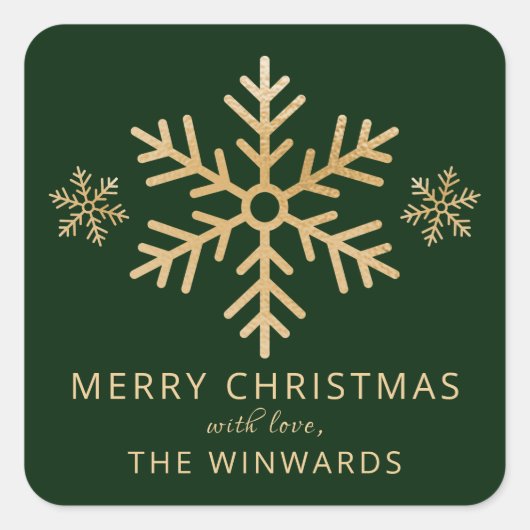 Weihnachten Grün & Gold Fossil Weihnachten Schneef Quadratischer Aufkleber (Vorderseite)