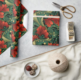 Weihnachten Grün Rot Art Noveau Geschenk Geschenkpapier