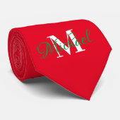 Weihnachten Grün & Rot Monogrammiert Necktie Krawatte (Gerollt)