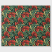 Weihnachten Grün Roter Jugendstil Gegenwart GIft Geschenkpapier (Flach)