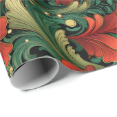 Weihnachten Grün Roter Jugendstil Gegenwart GIft Geschenkpapier (Rolleneckpunkt)