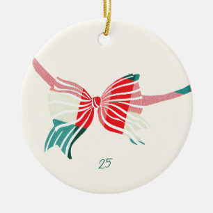 Weihnachten Grün und Rot Kariert getickt mit Bow F Keramik Ornament