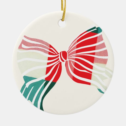 Weihnachten Grün und Rot Kariert getickt mit Bow F Keramik Ornament (Vorne)