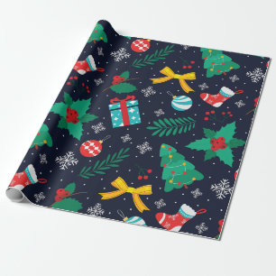 Weihnachten GrünBäume, Flakes, Strumpf Muster Geschenkpapier