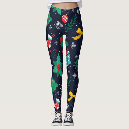 Weihnachten GrünBäume, Flakes, Strumpf Muster Leggings (Vorderseite)