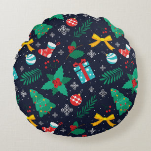 Weihnachten GrünBäume, Flakes, Strumpf Muster Rundes Kissen