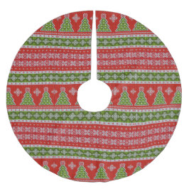 Weihnachten Grüne Bäume Rotes weißes Muster Urlaub Polyester Weihnachtsbaumdecke