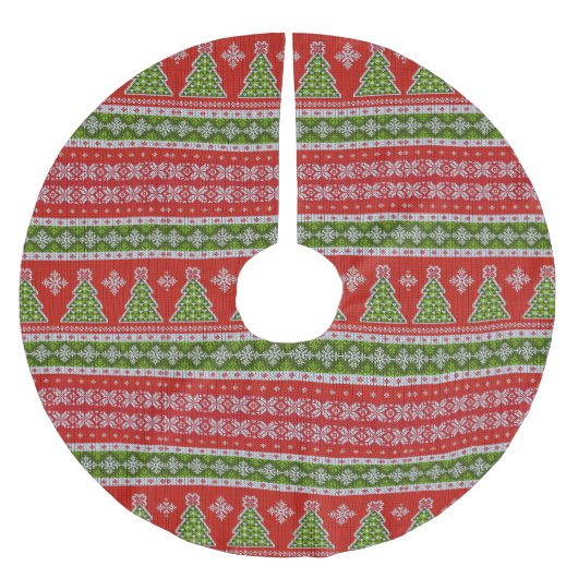 Weihnachten Grüne Bäume Rotes weißes Muster Urlaub Polyester Weihnachtsbaumdecke (Vorderseite)