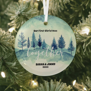 Weihnachten Grüne Bergkiefern Bäume Außenbereich P Ornament Aus Glas