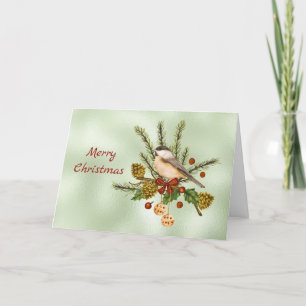 Weihnachten Grüne Chickadee Grüne Wasserfarbe