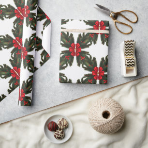 Weihnachten Grüne Garland Red Rows Gold Akzent Geschenkpapier
