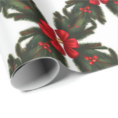Weihnachten Grüne Garland Red Rows Gold Akzent Geschenkpapier (Rolleneckpunkt)