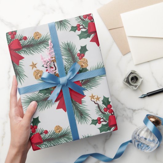 Weihnachten Grüne Garland Red Rows Gold Akzent Grü Geschenkpapier (Schenken)