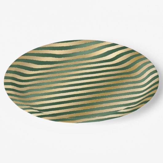 Weihnachten Grüne Goldstreifen Wasserfarbe Pappteller (Schrägansicht)