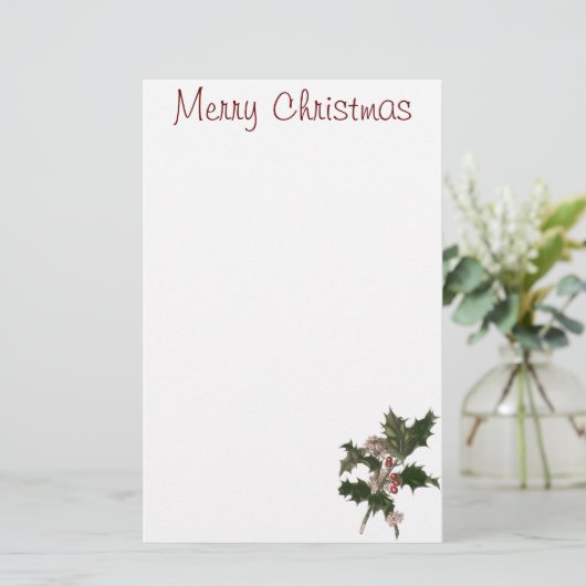 Weihnachten, Grüne Holly-Pflanze mit Berries Briefpapier (Stehend Vorderseite)