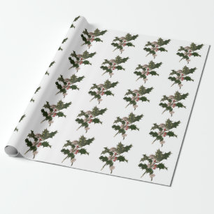 Weihnachten, Grüne Holly-Pflanze mit Berries Geschenkpapier