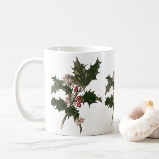 Weihnachten, Grüne Holly-Pflanze mit Berries Kaffeetasse (Mit Donut)