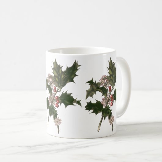 Weihnachten, Grüne Holly-Pflanze mit Berries Kaffeetasse (VorderseiteRechts)