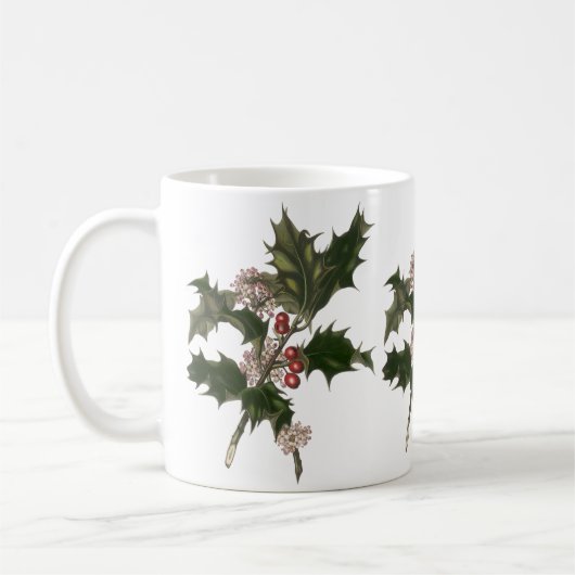 Weihnachten, Grüne Holly-Pflanze mit Berries Kaffeetasse (Links)