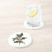 Weihnachten, Grüne Holly-Pflanze mit Berries Sandstein Untersetzer (Seite)