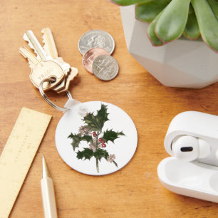 Weihnachten, Grüne Holly-Pflanze mit Berries Schlüsselanhänger