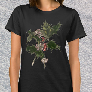 Weihnachten, Grüne Holly-Pflanze mit Berries T-Shirt