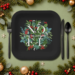 WEIHNACHTEN Grüne personalisierte schwarze Weihnac Pappteller
