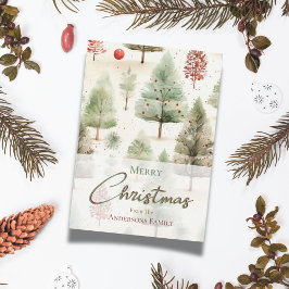 Weihnachten Grüne Pinienbäume Rote Ornamente