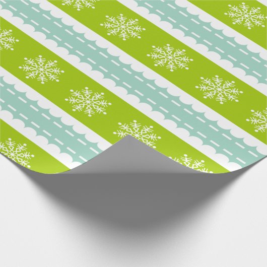 Weihnachten Grüne und Blaue Streifen mit Schneeflo Geschenkpapier (Ecke)