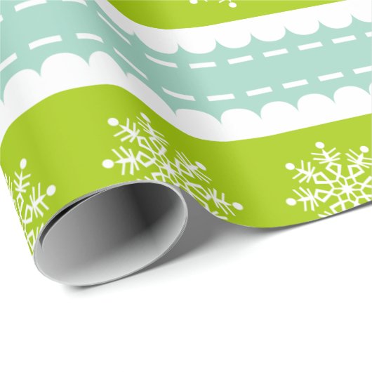 Weihnachten Grüne und Blaue Streifen mit Schneeflo Geschenkpapier (Rolleneckpunkt)