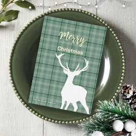 Weihnachten Grüner Tartan und Hirsch Folien Feiertagskarte