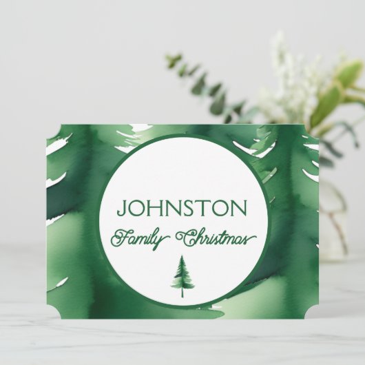 Weihnachten Grüner Wasserfarben Pine Tree Einladun (Stehend Vorderseite)