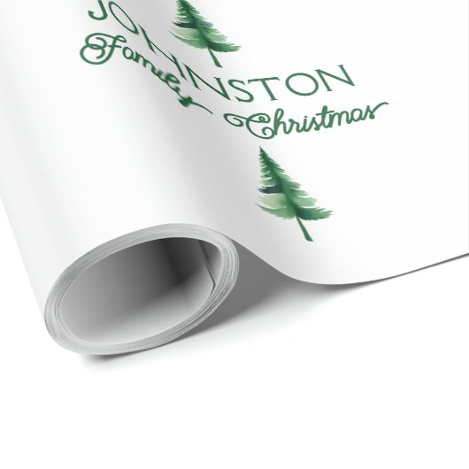 Weihnachten Grüner Wasserfarben Pine Tree Geschenkpapier (Rolleneckpunkt)