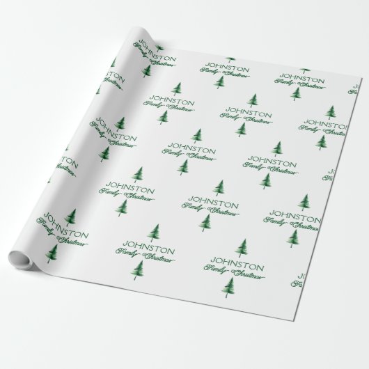 Weihnachten Grüner Wasserfarben Pine Tree Geschenkpapier (Ungerollt)