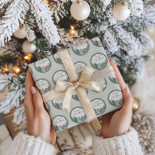 Weihnachten Grüner Wasserfarbenwald Urlaub Geschenkpapier