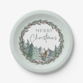 Weihnachten Grüner Wasserfarbenwald Urlaub Pappteller (Vorderseite)