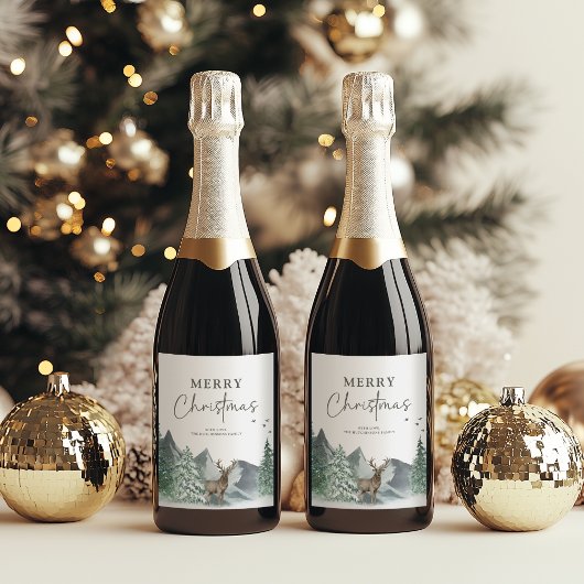 Weihnachten Grüner Wasserfarbenwald Urlaub Weinetikett