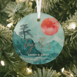 Weihnachten Grünes Bergabenteuer Outdoor Couple Ornament Aus Glas
