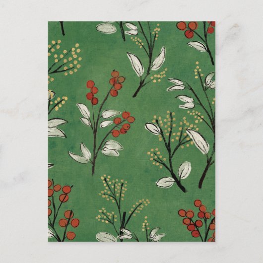 Weihnachten Grünes Blumenmuster Postkarte (Vorderseite)