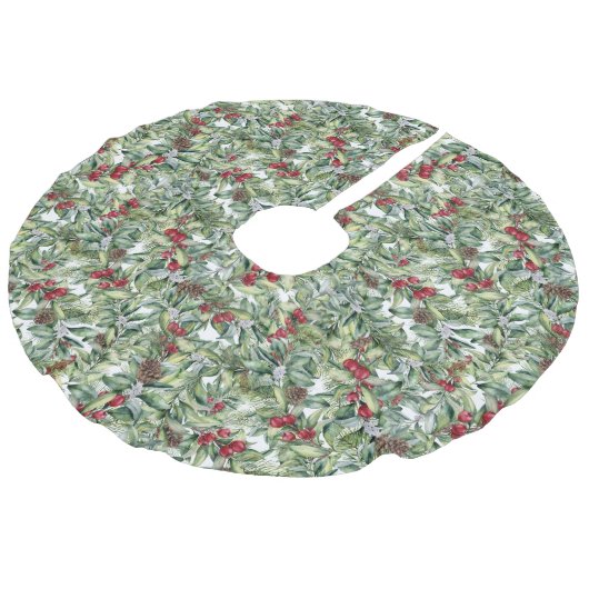 Weihnachten Grüntöne, Pine Cones & Berries Wasserf Leinenimitat Weihnachtsbaumdecke (Schrägansicht)