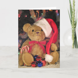 Weihnachten Gruß Card-Teddy Bären in rotem Hut.