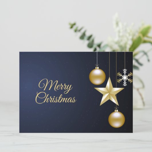 Weihnachten Gruß Golden Ornaments Navy Blue (Stehend Vorderseite)